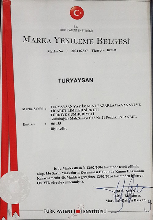 Türk Patent Marka Tescil Belgesi